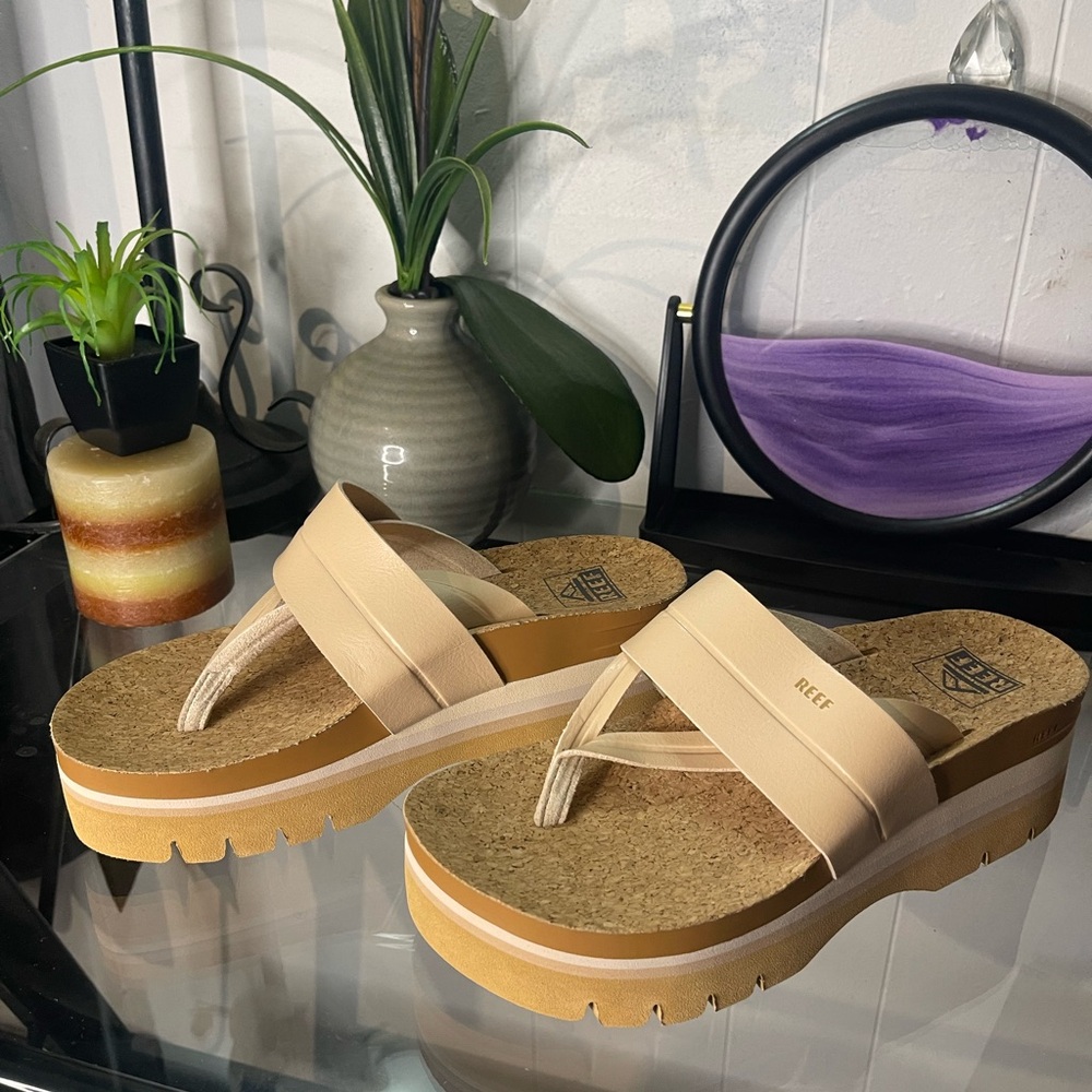 Reef Tan Cream Platform Sandals